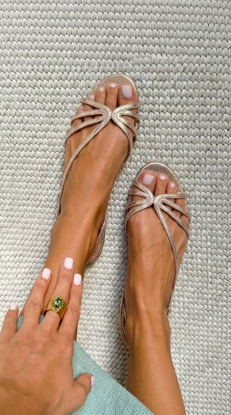 Goldene Riemchensandalen in feiner Reptilien-Optik