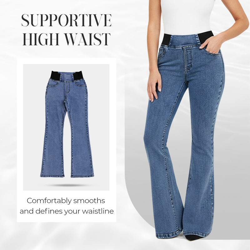 High-Waist Schlagjeans mit Elastikbund