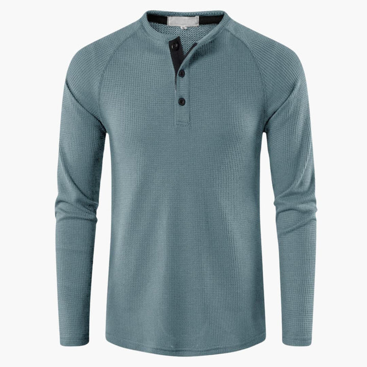 Dunkelgraues Langarm-Poloshirt mit Knopfleiste