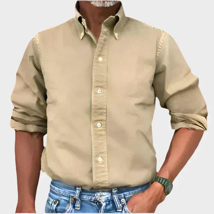 Beige Langarm-Hemd mit Button-Down-Kragen