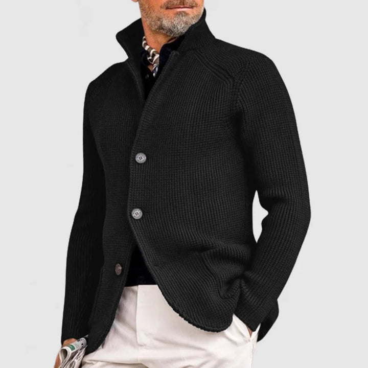Marineblauer Strick-Blazer mit Stehkragen