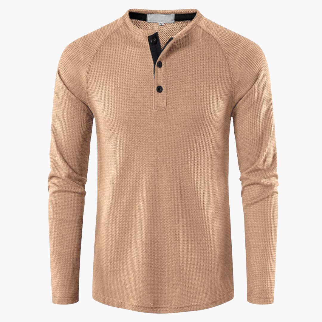 Dunkelgraues Langarm-Poloshirt mit Knopfleiste