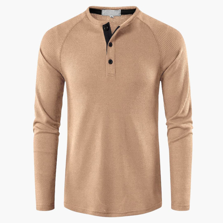 Dunkelgraues Langarm-Poloshirt mit Knopfleiste