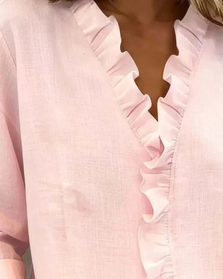 Rüschen-Bluse mit V-Ausschnitt