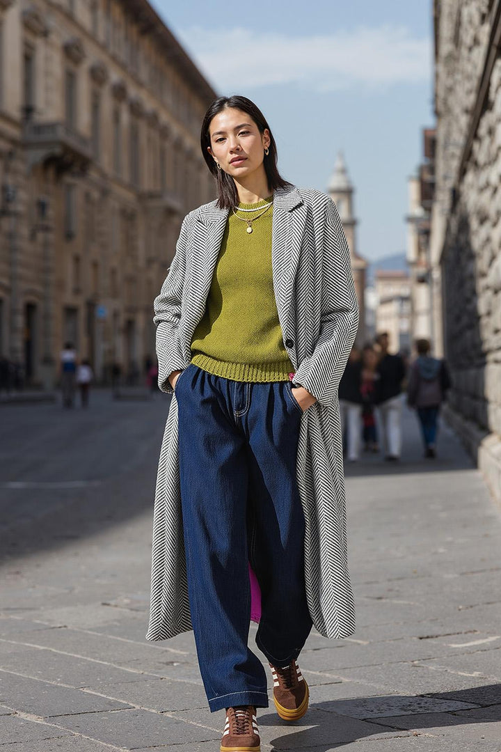 Klassischer Oversize-Fischgratmantel für Damen
