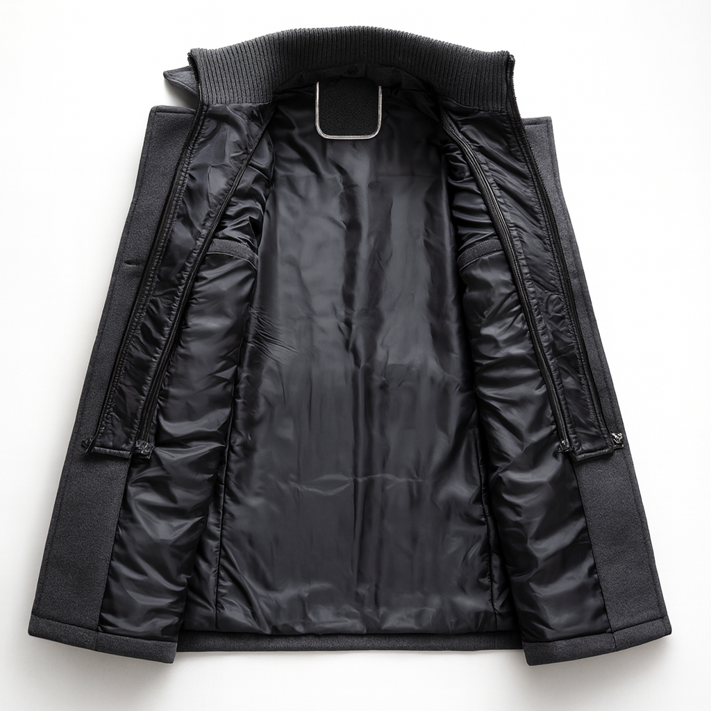 Schwarzer Kurzmantel mit integriertem Strickeinsatz