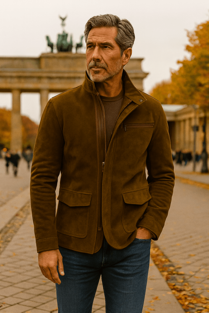 Premium Herren Wildlederjacke mit Stehkragen