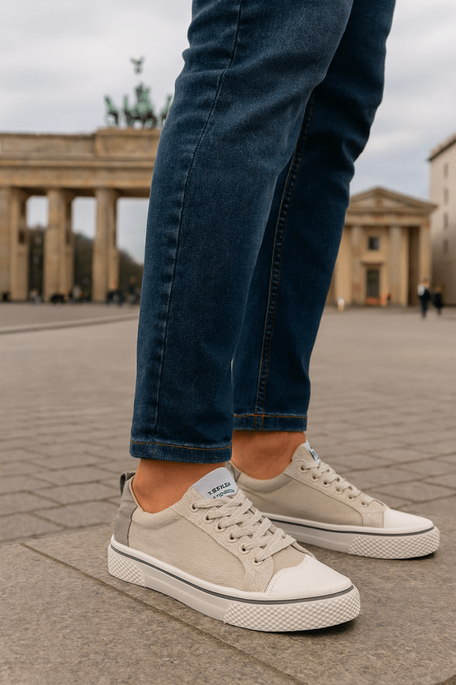 Klassischer Canvas-Sneaker mit Zehenkappe in Sand