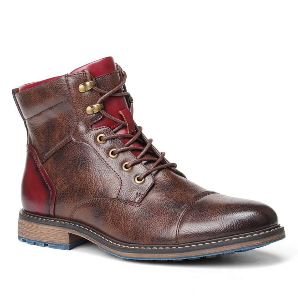 Charakterstarker Cap-Toe Schnürstiefel in Braun/Bordeaux