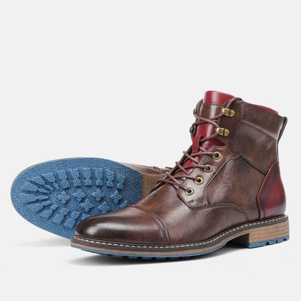 Charakterstarker Cap-Toe Schnürstiefel in Braun/Bordeaux