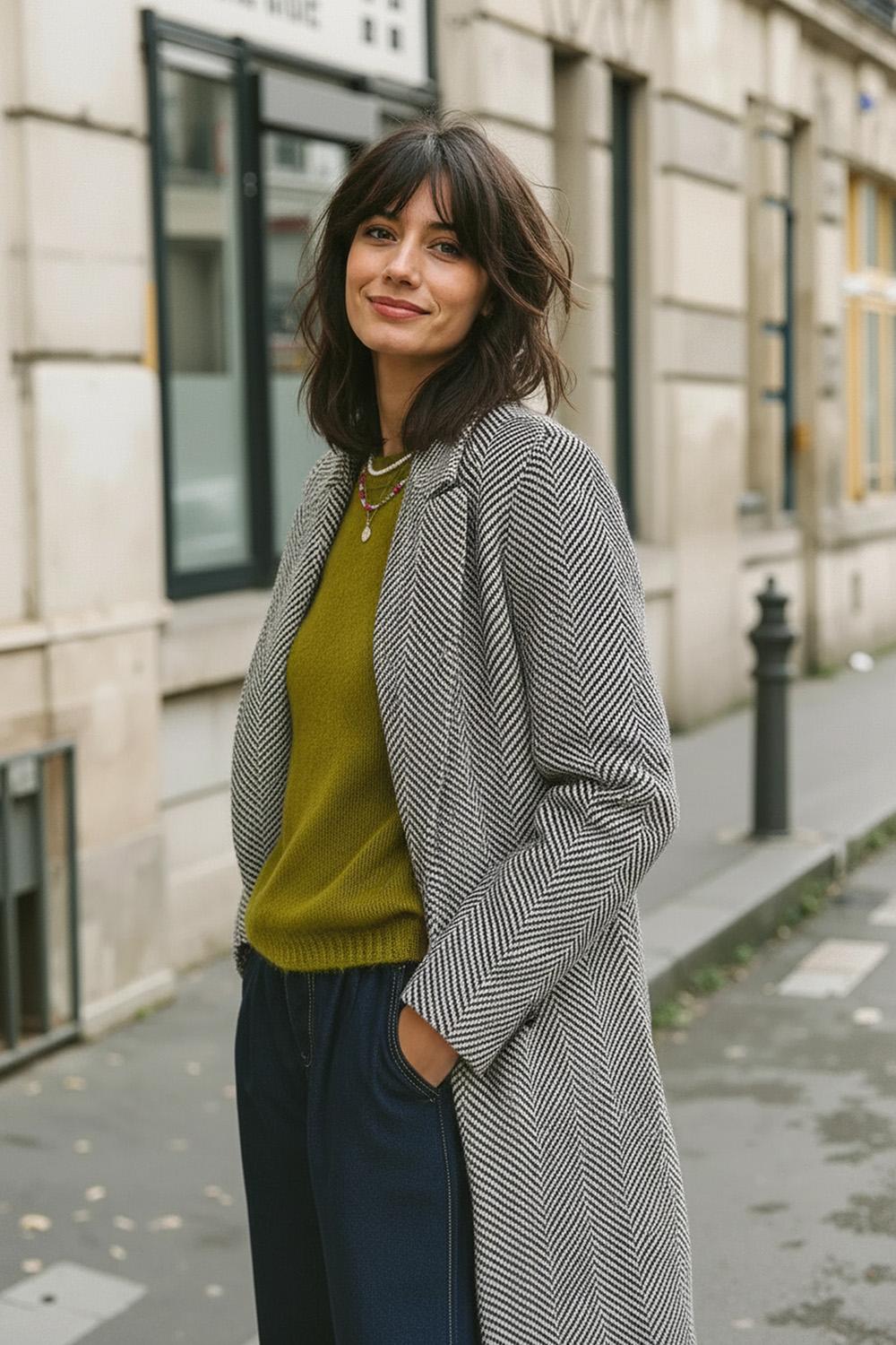Klassischer Oversize-Fischgratmantel für Damen