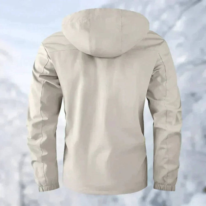 Weiße Kapuzenjacke mit schwarzen Kontrasten und Print