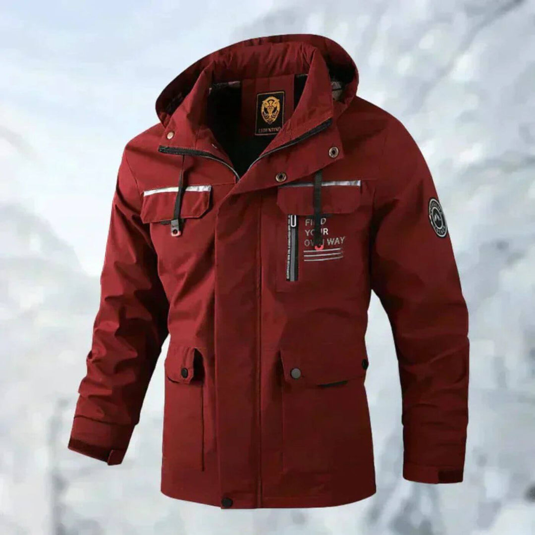 Weiße Kapuzenjacke mit schwarzen Kontrasten und Print