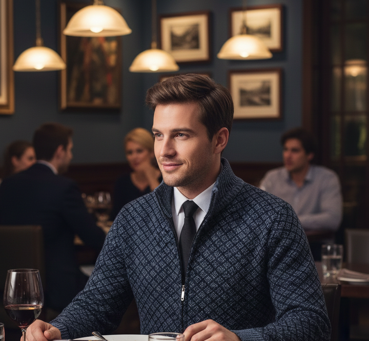 Anthrazitfarbener Zip-Cardigan mit Rautenstruktur