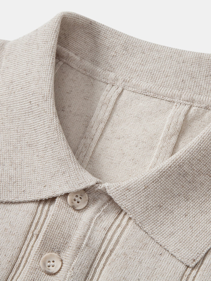 Elegantes Strickpolo Zweiteiler-Set mit Textur in Beige & Braun