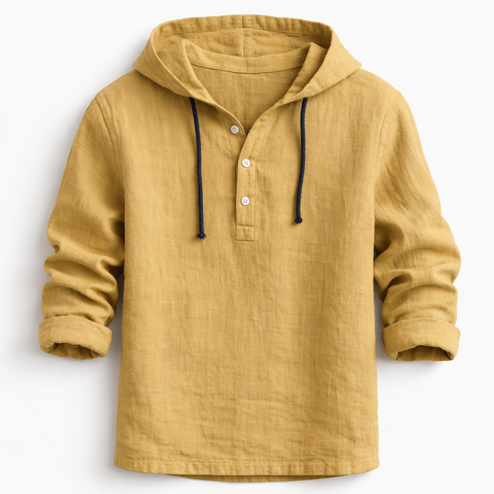 Schwarzes Kapuzenhemd mit Henley-Knopfleiste