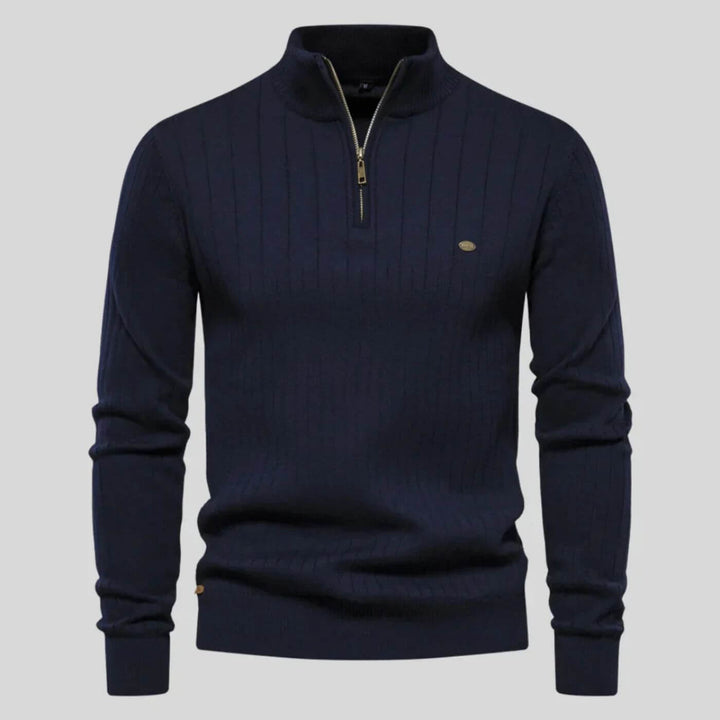 Marineblauer Troyer-Pullover in Feinstrick-Optik