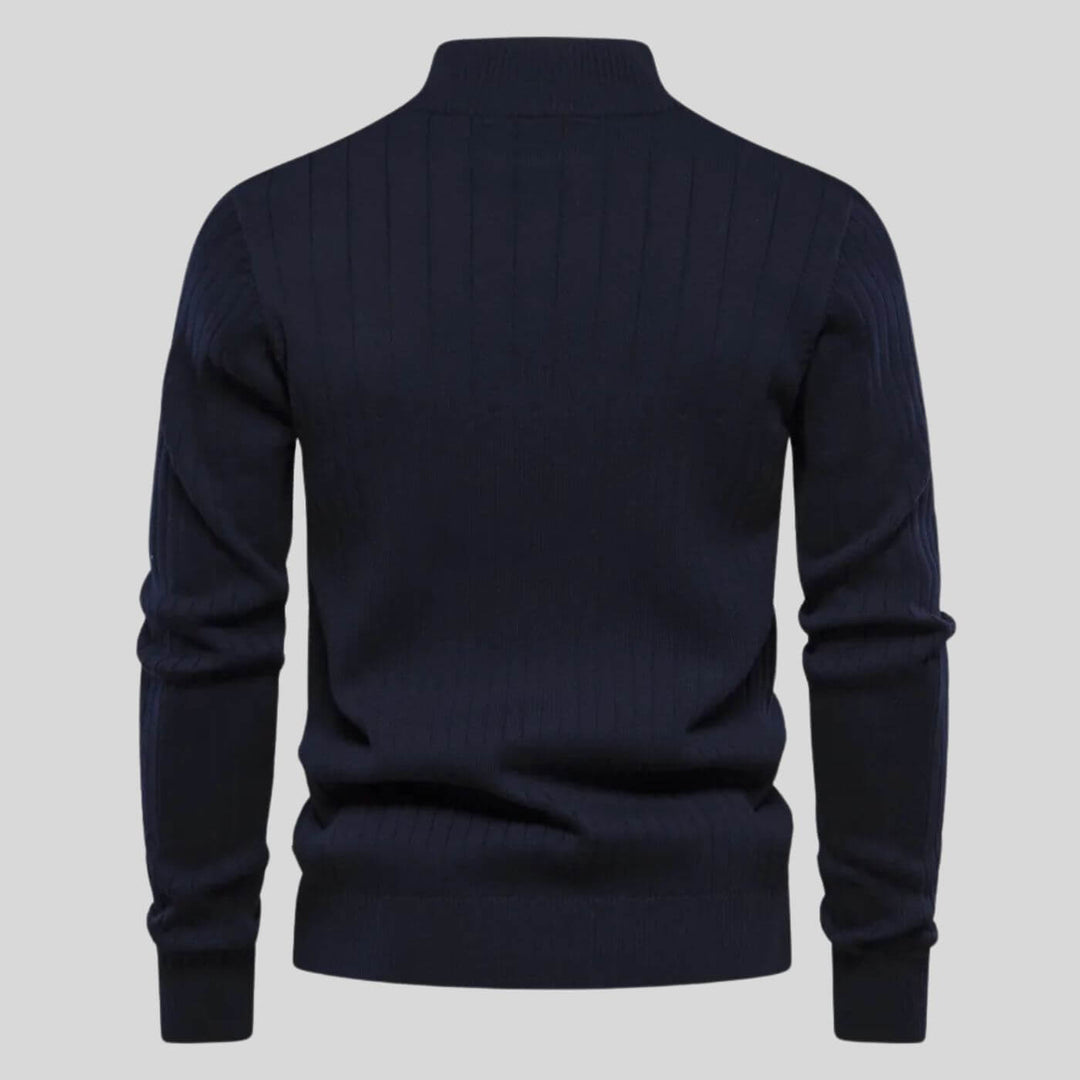 Marineblauer Troyer-Pullover in Feinstrick-Optik