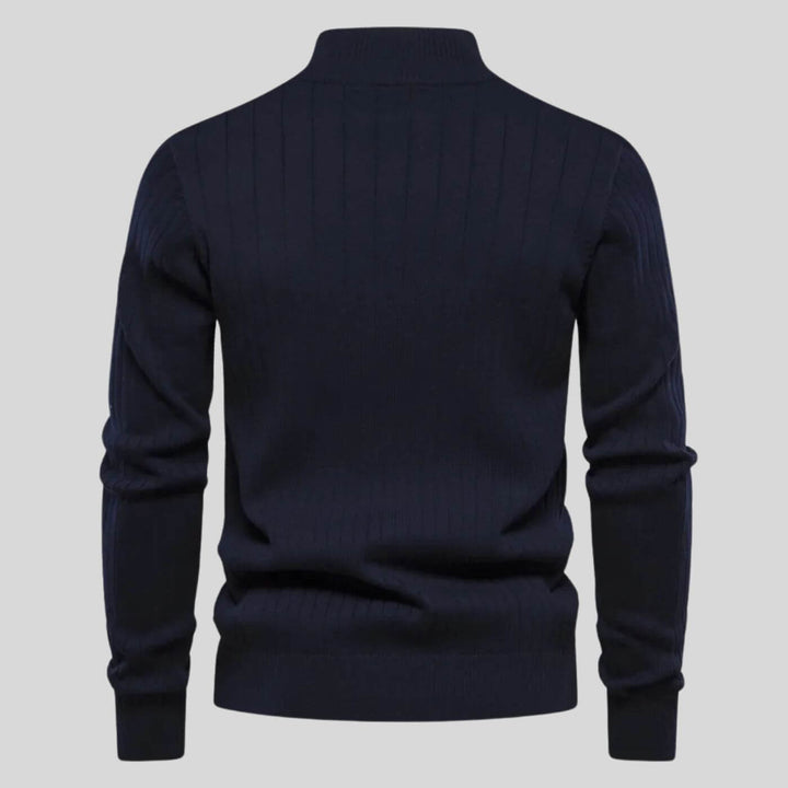 Marineblauer Troyer-Pullover in Feinstrick-Optik