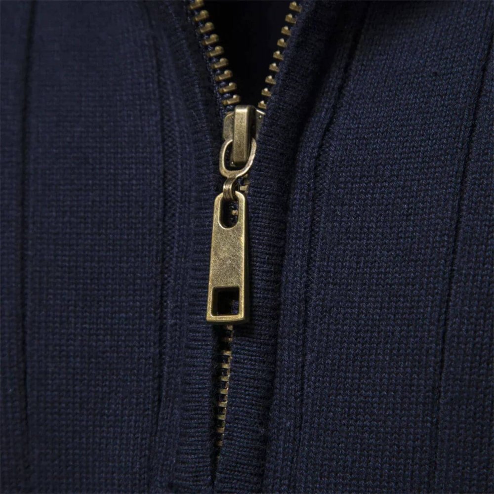Marineblauer Troyer-Pullover in Feinstrick-Optik