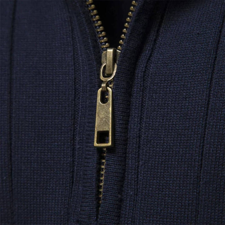 Marineblauer Troyer-Pullover in Feinstrick-Optik