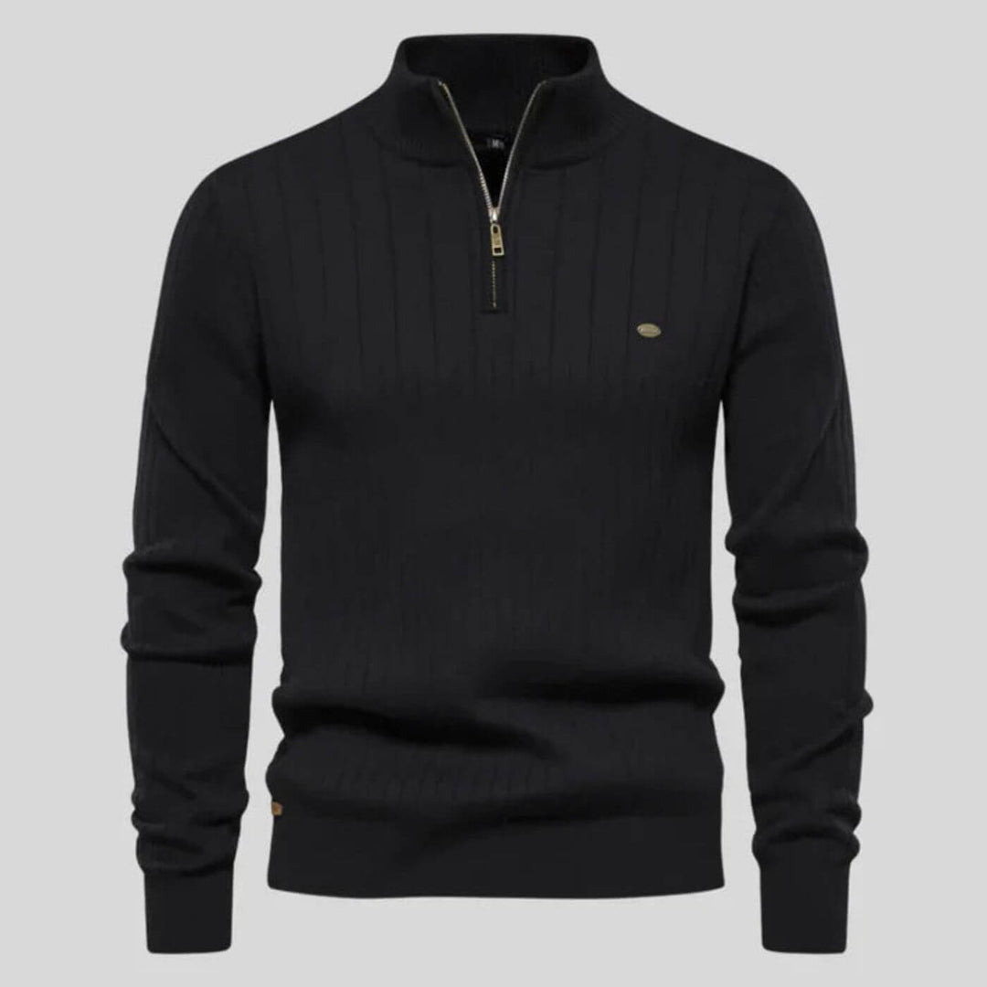 Marineblauer Troyer-Pullover in Feinstrick-Optik