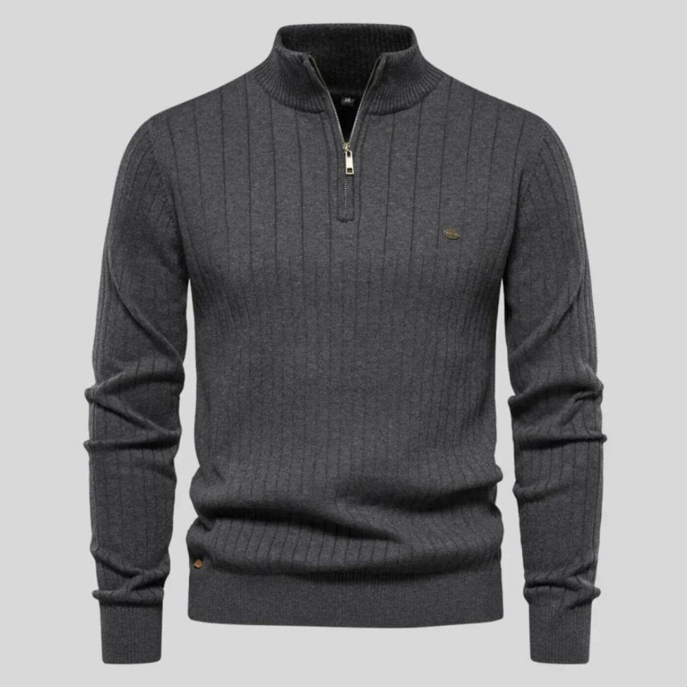 Marineblauer Troyer-Pullover in Feinstrick-Optik
