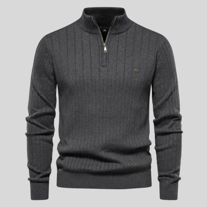 Marineblauer Troyer-Pullover in Feinstrick-Optik