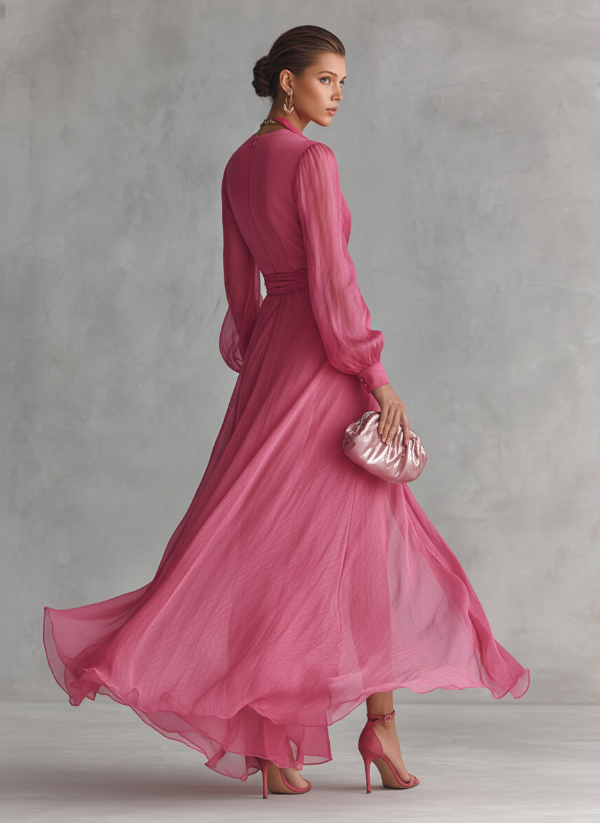 Elegantes Maxikleid in Wickeloptik Fuchsia