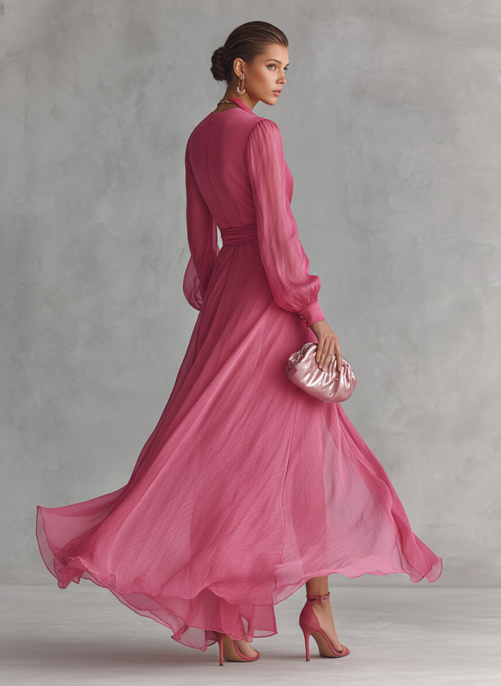 Elegantes Maxikleid in Wickeloptik Fuchsia