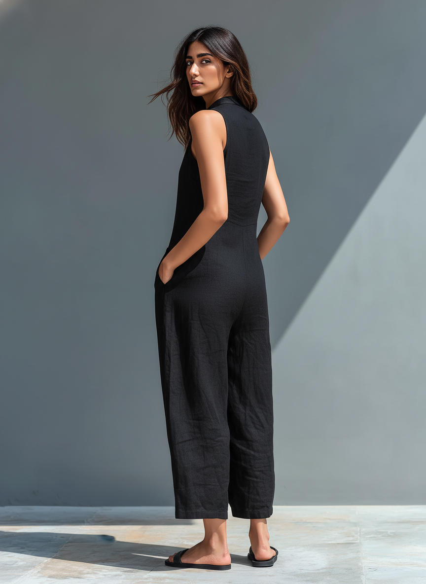 Schwarzer Jumpsuit mit Stehkragen