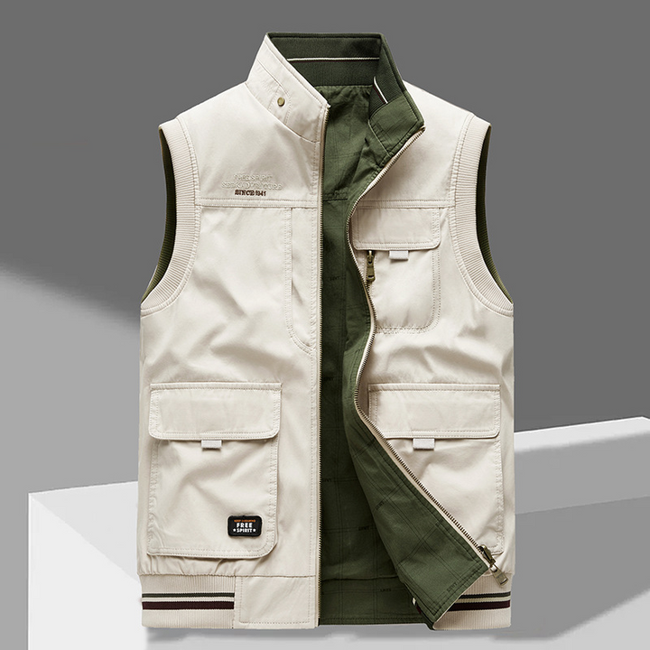Ärmellose Utility-Weste in Beige mit Cargo-Taschen