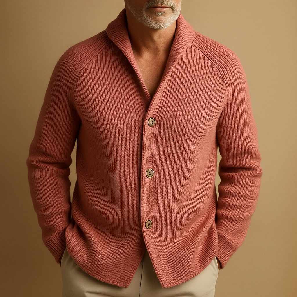 Altrosa Strickjacke mit Raglanärmeln und Knopfleiste