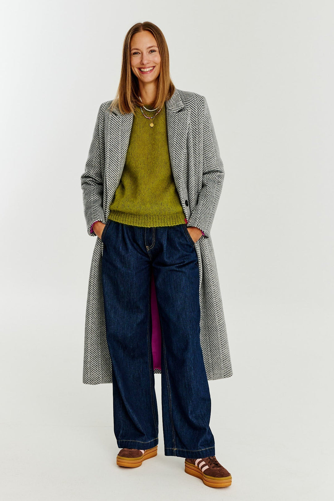 Klassischer Oversize-Fischgratmantel für Damen