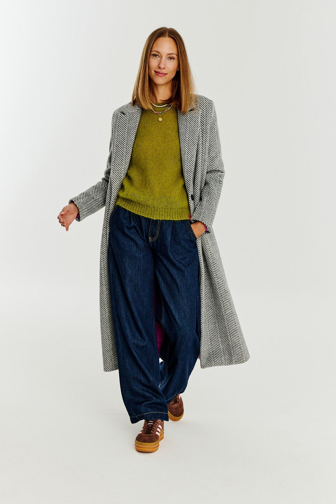Klassischer Oversize-Fischgratmantel für Damen