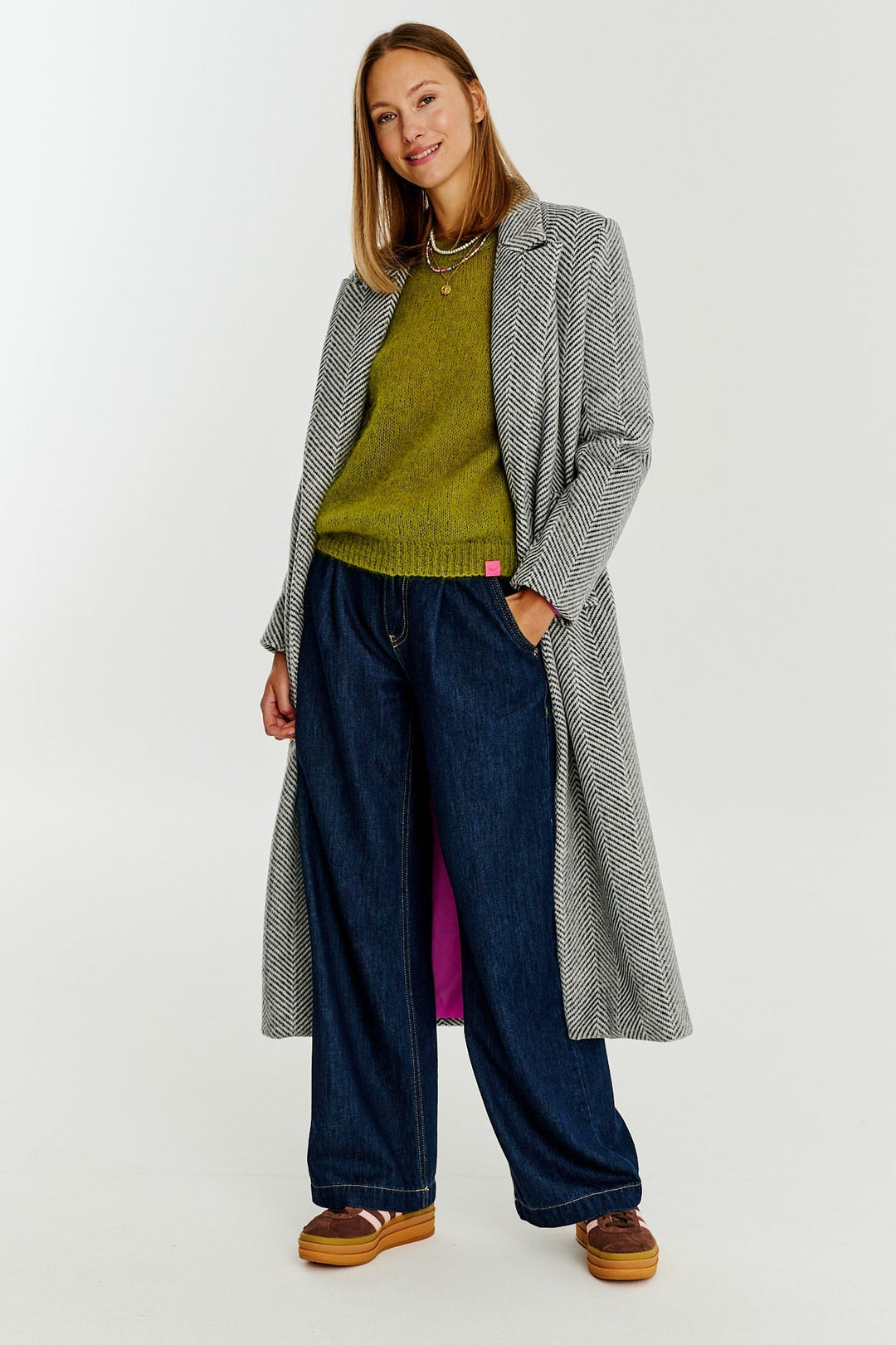 Klassischer Oversize-Fischgratmantel für Damen