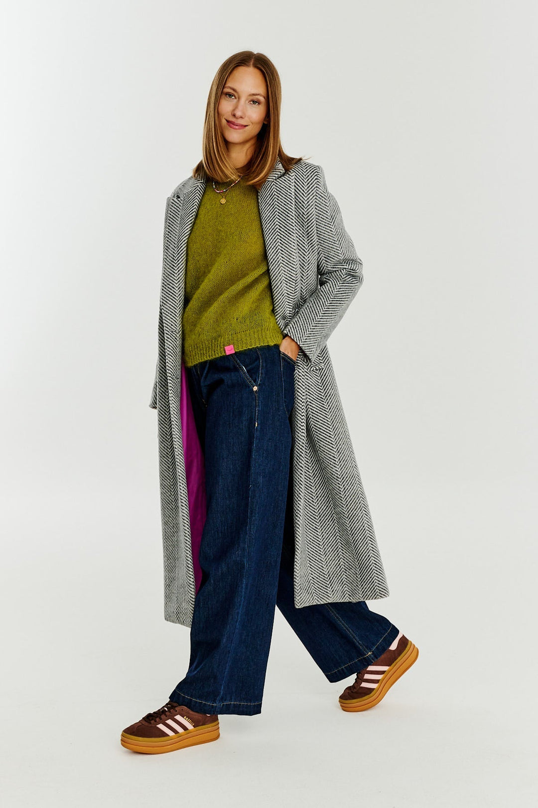 Klassischer Oversize-Fischgratmantel für Damen