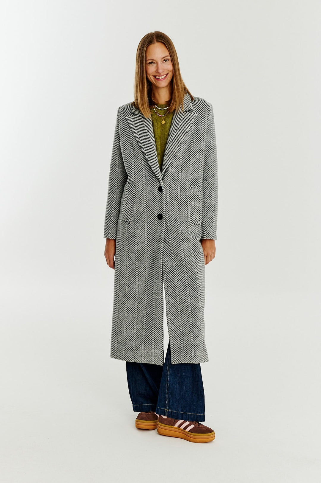 Klassischer Oversize-Fischgratmantel für Damen