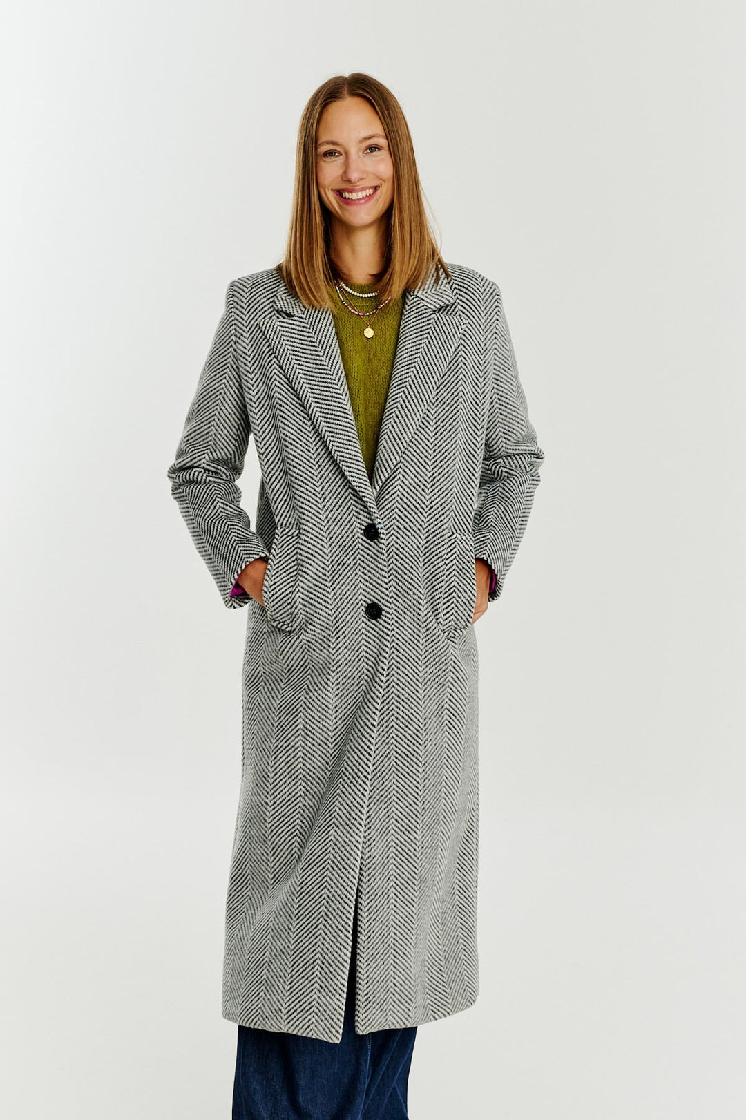 Klassischer Oversize-Fischgratmantel für Damen
