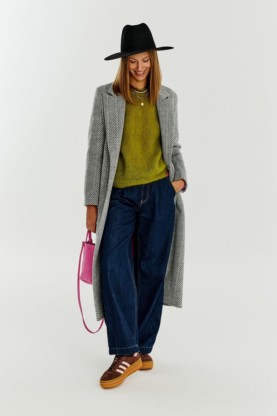 Klassischer Oversize-Fischgratmantel für Damen