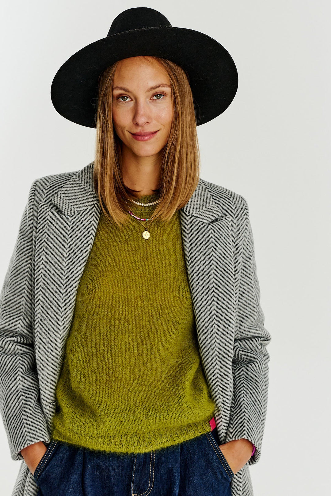 Klassischer Oversize-Fischgratmantel für Damen