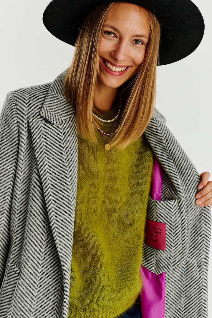 Klassischer Oversize-Fischgratmantel für Damen