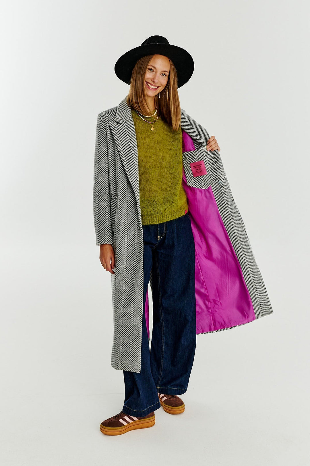 Klassischer Oversize-Fischgratmantel für Damen