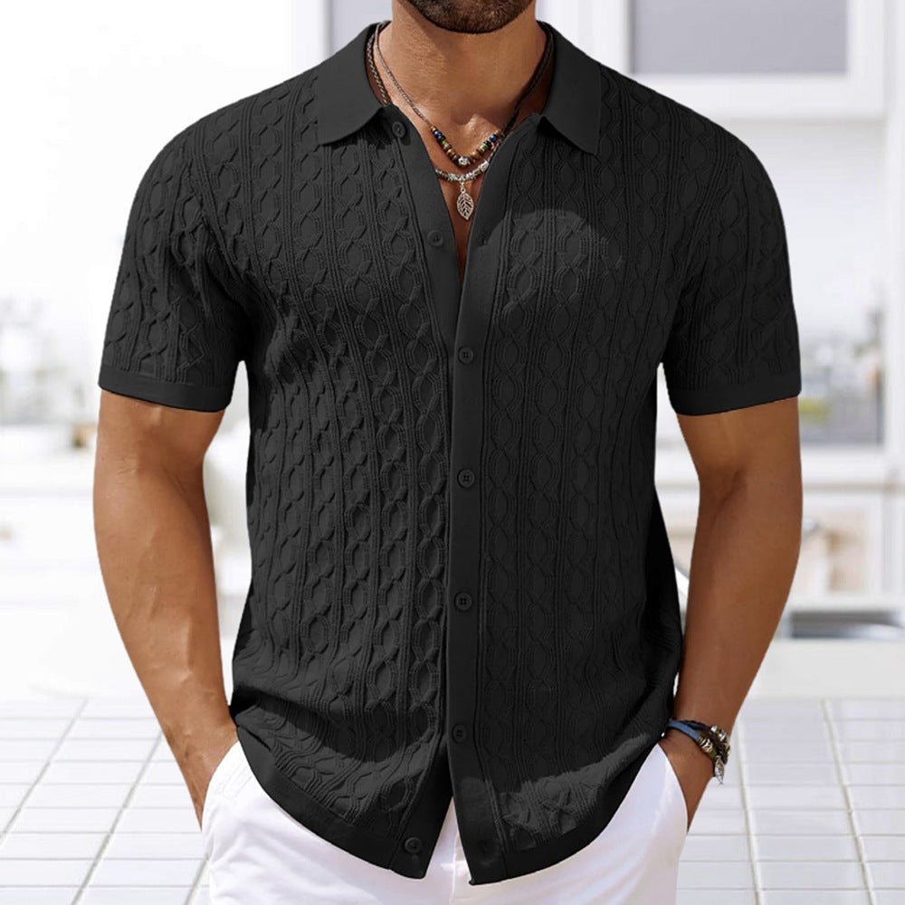 Beige Strick-Poloshirt mit durchgehender Knopfleiste