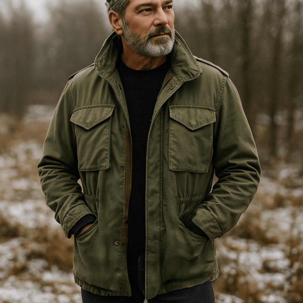 Klassische 4-Pocket-Feldjacke in dunklem Oliv