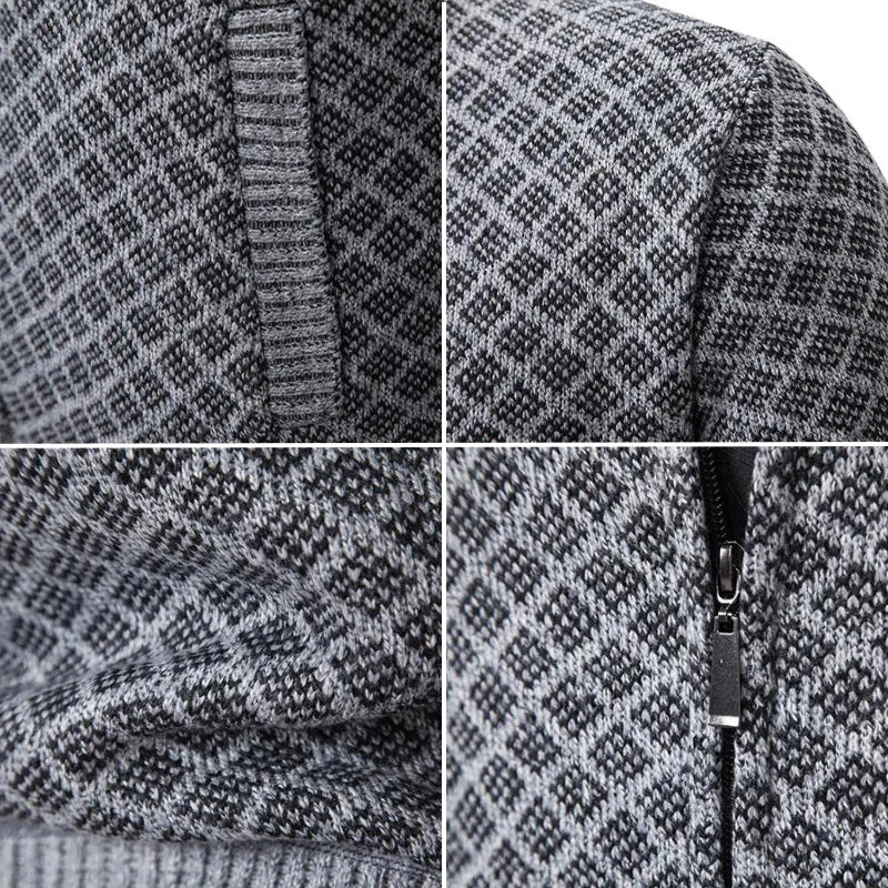 Anthrazitfarbener Zip-Cardigan mit Rautenstruktur