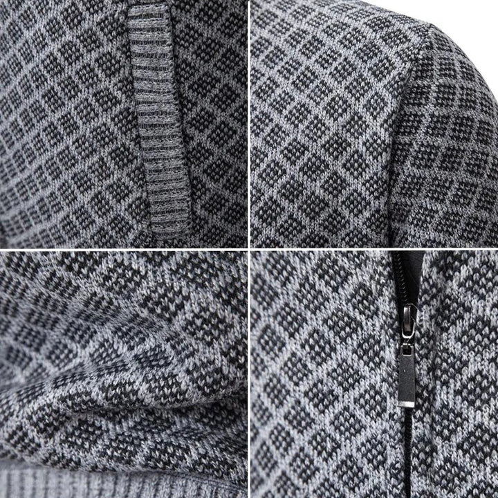 Anthrazitfarbener Zip-Cardigan mit Rautenstruktur