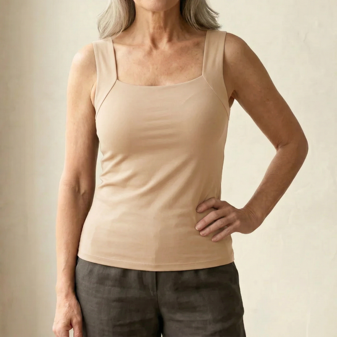 Braunes Damen-Tanktop mit breiten Trägern und Karree-Ausschnitt