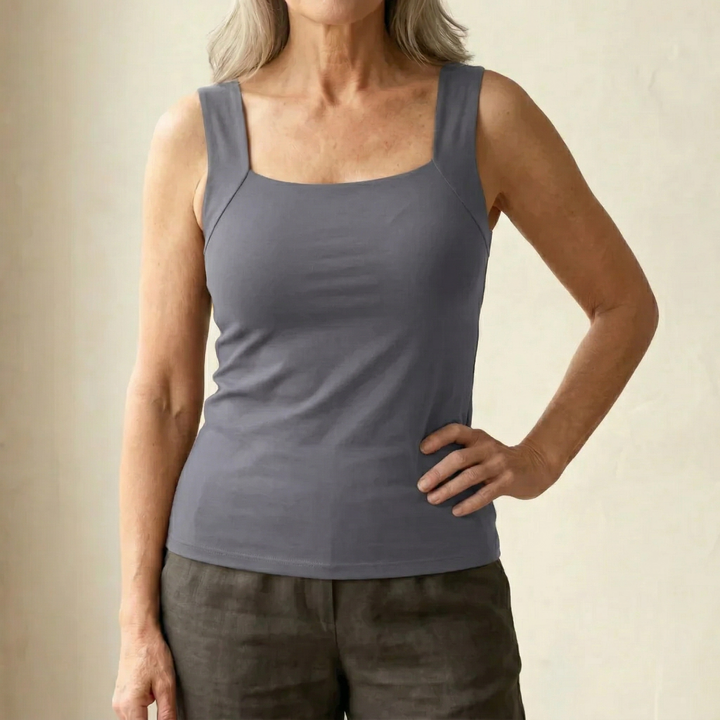 Braunes Damen-Tanktop mit breiten Trägern und Karree-Ausschnitt