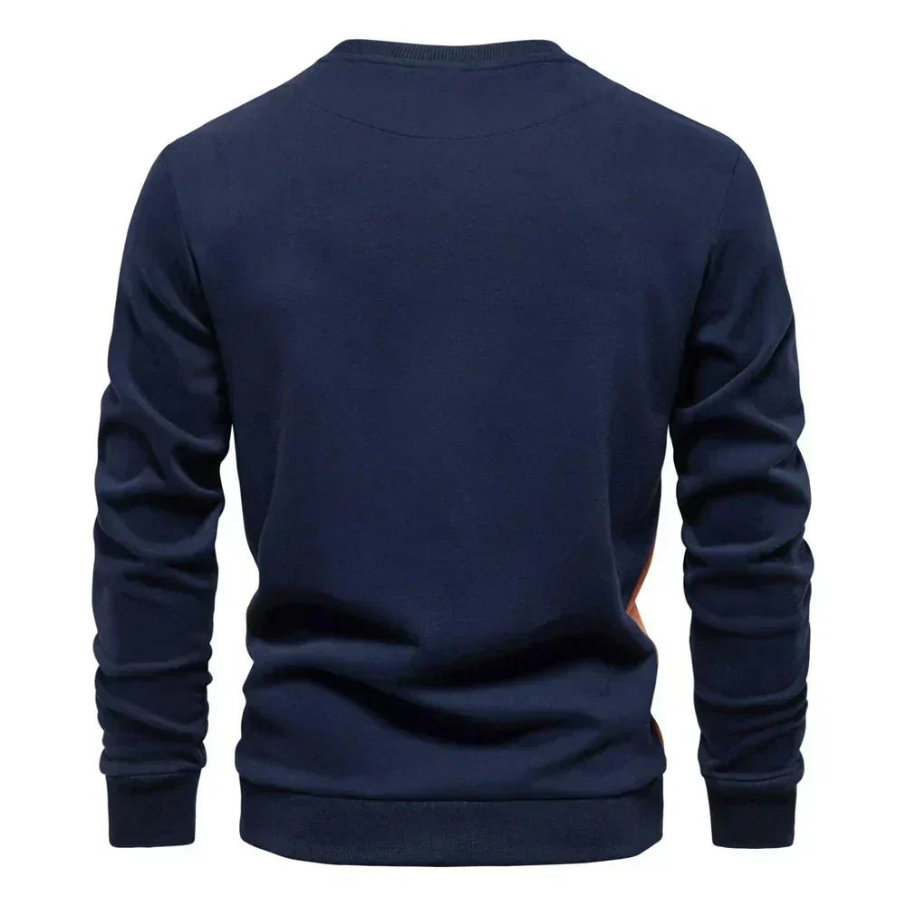 Blauer Sweat-Pullover mit kontrastierenden Seitenstreifen